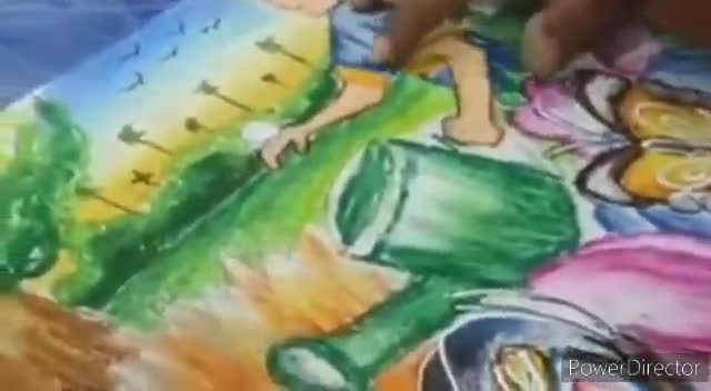 Durga puja drawing with oil pastels colour step by step /How to draw scenery  of Autumn season - YouTube