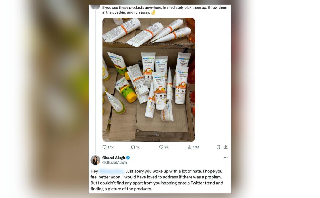 You woke up with a lot of hate: Ghazal as woman calls Mamaearth products 'trash'