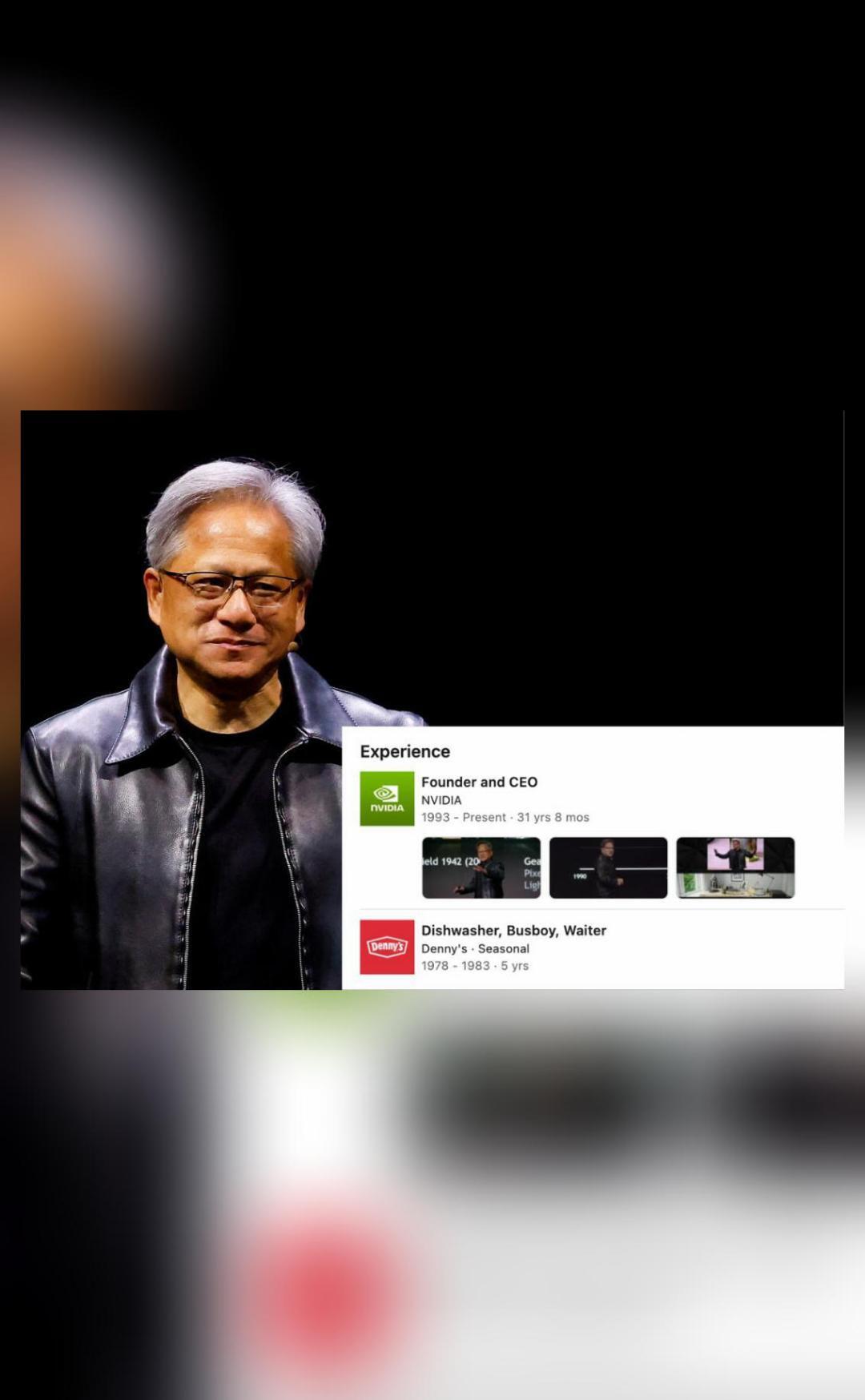 Nvidia CEO Huang lists dishwasher, waiter as past work experience on LinkedIn