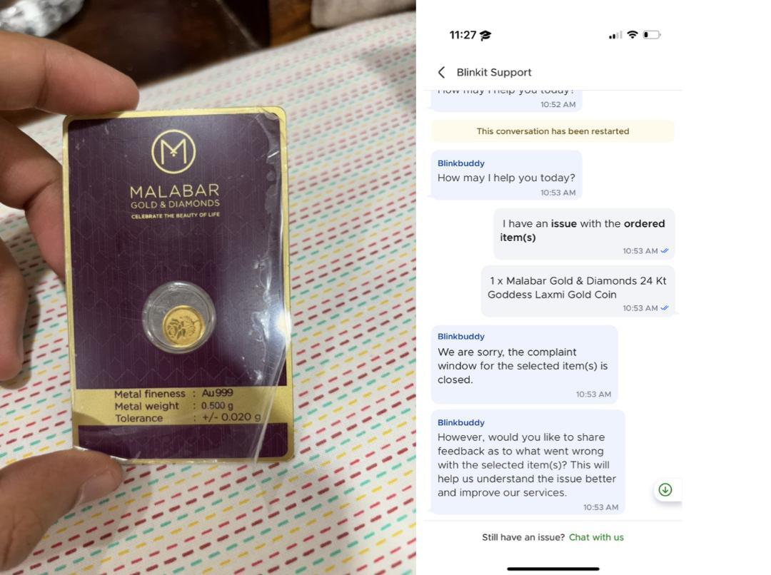 'Ordered 1 gram gold coin from Blinkit, got just 0.5 gram coin', alleges customer