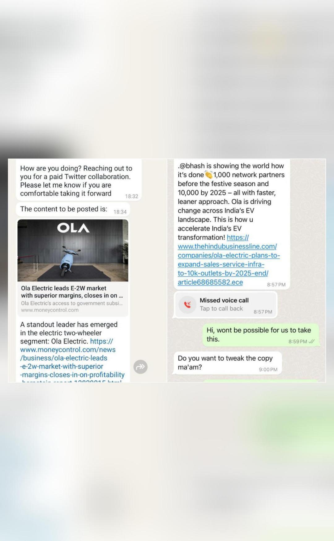 Ola approached us to share paid tweets, claim influencers; share screenshots of chat