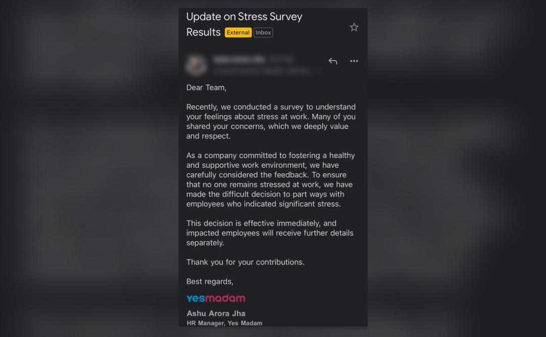 YesMadam asks staff if they're stressed, allegedly fires those who said 'yes'