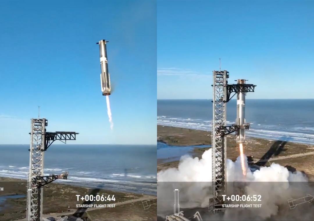 SpaceX catches Starship booster with 'Mechazilla' arms for 2nd time, shares video