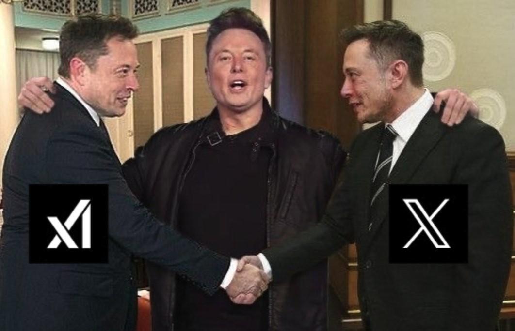 Meme shows Musk shaking hands with himself after xAI buys X; Musk reacts