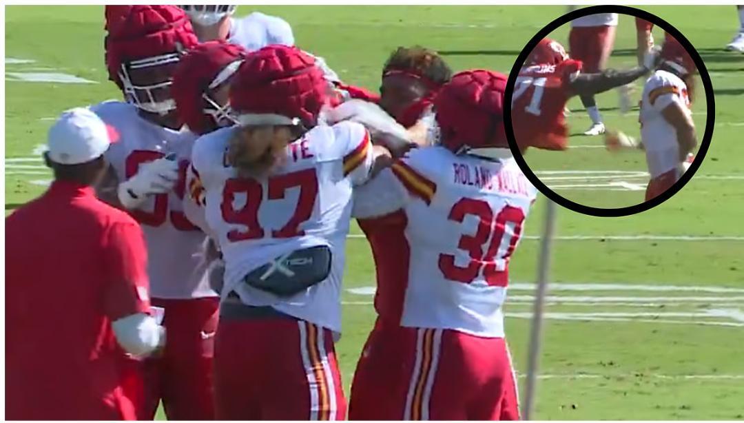 Kansas City Chiefs teammates punch each other during practice