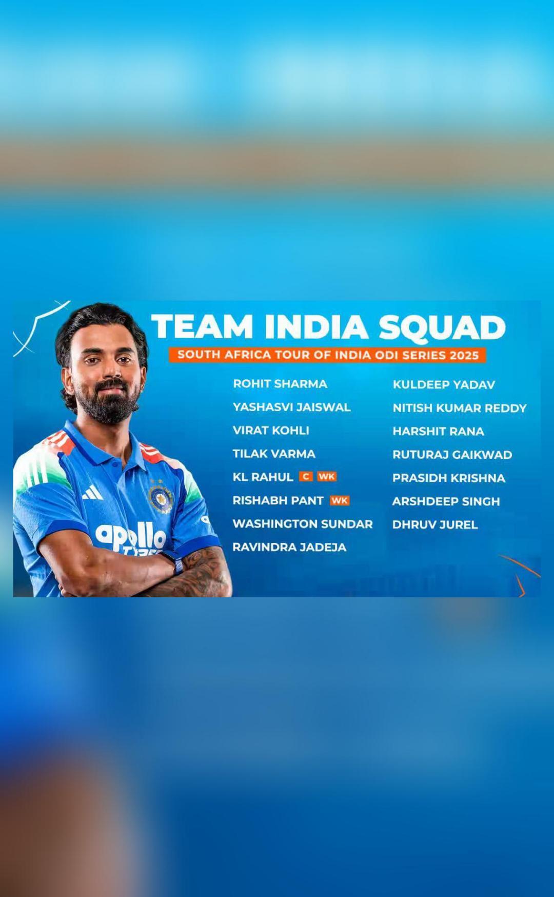 India squad for ODI series against South Africa announced, KL Rahul named captain