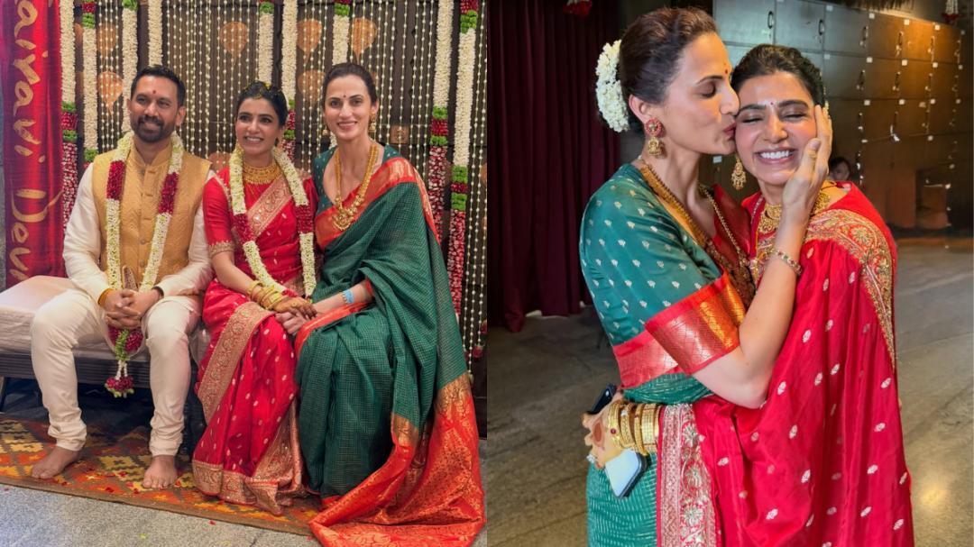 Who is the woman seen with Samantha in wedding pics?