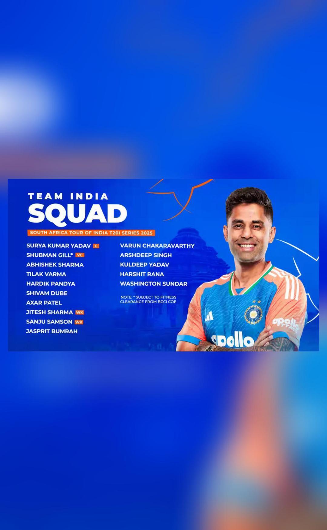 India announce squad for T20I series against South Africa