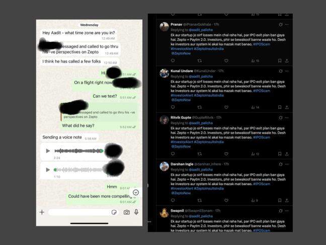 Zepto CEO says CFO of rival company targeting Zepto; shares screenshots
