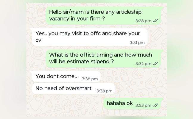 Man claims CA firm said 'no need to be oversmart' as he asked for work timing, stipend