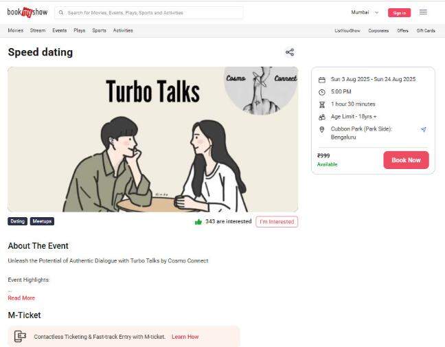 BookMyShow plans 'speed dating' event in B'luru for ₹199, criticised as govt takes action
