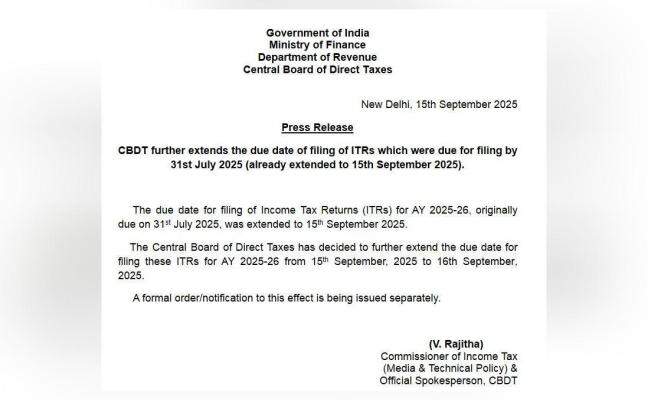 Deadline for filing of Income Tax Return extended