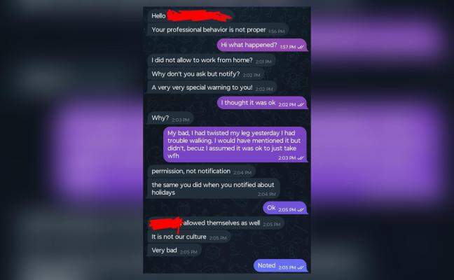 Man shares CEO's 'very very special warning' for taking WFH after twisting leg