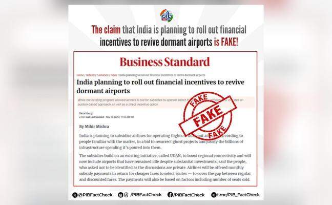 PIB dismisses report on India's plan to revive dormant airports